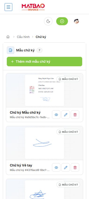 Danh sách mẫu chữ ký trên màn hình điện thoại